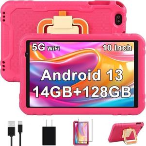 2024 Tablet 10 inch Android 13 Tablets with 14GB RAM 128GB ROM, Octa-Core, 8000mAh, Drop-Proof Case, HD IPS Display, 5G+2.4G WiFi, Bluetooth 5.0, GPS, TF 1TB, Split Screen Support,Metal Body -Rose Red