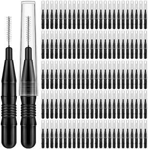 MAPVOLUT 120Pcs Micro Eyebrow Brush with Cap Brow Lamination Brush Spoolies for Eyebrow Eyelash Brow Brush Lash Filler Eyebrow Lash Lift And Tint Tools for Brows and Lashes Comb Extensions