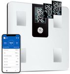 GE Smart Body Fat Scale: with BMI Scales for Body Weight and Fat Percentage Digital Bathroom Weight Scale Bluetooth Body Composition Scales with Large LCD Display Accurate 396lbs Weighing Scale White