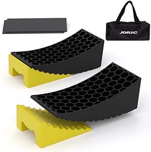 Joric RV Leveling Blocks 2 Packs Wheel Chocks, Ramp, Version Kit for Travel Trailer, Rubber Grip Mats and Carry Bag, Can Withstand Campervans Weighing up to 35,000 lbs,Yellow