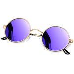 KANASTAL Purple Round Sunglasses Men Purple Mirror Polarised Womens Small Hippie Vintage Circle Metal Frame Circular Mirrored Flat Lens UV400 - Gold Frame Purple Lens