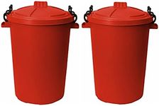M1SS (Set of 2) 50 Litre Heavy Duty Plastic Clip Lock Lid Bin Indoor or Outdoor Rubbish, Dustbin, Trash, Waste or Storage of Animal Feed. (Red)