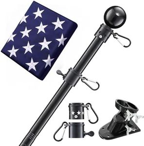 House Flag Pole With American Flag - Flagpoles Residential Kit with 5ft Tangle Free Metal Flag Pole,3x5 Embroidered US Flag,Holder Bracket,Heavy Duty Flag Poles for Outside House,Porch,Outdoor-Black