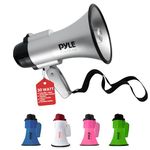 Pyle Portable Megaphone Speaker Siren Bullhorn-Compact and Battery Operated with 30 Watt Power, Microphone, 2 Modes, PA Sound and Foldable Handle for Cheerleading and Police Use- Pyle PMP33SL (Silver)