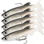 5/10 Pcs Lifelike Soft Paddle Tail Swimbaits Embedded with Lead jigs Set,as Sinking Fishing jigs Lures in Various Saltwater and Freshwater for Crappie Trout Pike Bass (5 Pcs)