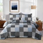 Ycosy Quilt Set Full/Queen Size Plaid Bedspread Set Soft Lightweight Bedding Set Blue Black White Patchwork Quilts Reversible Bedspread Coverlet Set Home Collections Bed Set with 2 Pillow Shams