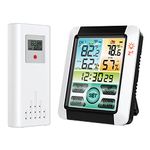 KeeKit Weather Station, Indoor Outdoor Thermometer with Alarm Clock, Temperature Humidity Monitor with Color LCD Display，Snooze Function for Home, Garden, Restaurants