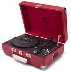 GPO Attache Vinyl Record Player with Built-in Speakers, Vintage Turntable Portable Player Compatible with External Speakers, USB Direct Recording, Red