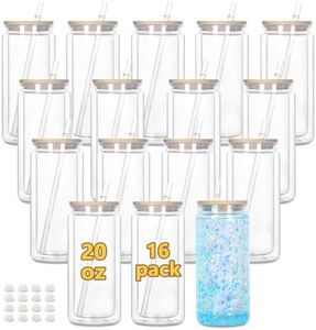 Maucircol 20 Oz Acrylic Snow Globe Tumbler, 16 Pack Pre-Drilled Double Wall Plastic Snowglobe Cup for Glitter Snow Globe Diy, with Bamboo Lid