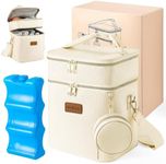 Breastmilk Cooler Bag with Ice Pack & Pacifier Case, Large Double Layer Insulated Baby Bottle Cooler Fits 6 Bottles, Breast Pump Storage Bag for Working Nursing Moms, Beige with Gift Box