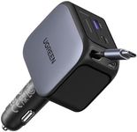 UGREEN 145W Retractable Car Charger Fast Charge, Cigarette Lighter USB Charger with 60W Retractable Cable, 4-Port Car Accessories Compatible with iPhone 17/16, Galaxy S25/24, iPad, Laptops