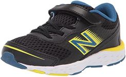 New Balance Kids' 680 V6 Hook and Loop Running Shoe, Black/Oxygen Blue/Sulphur Yellow, 6 Toddler