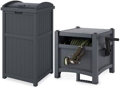 Suncast 100' Resin Garden Hose Reel & Hideaway Outdoor 33 Gal Garbage Bin, Grey