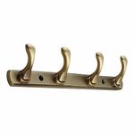 FERIO Zinc 4 Pin Hook Cloth Hanger Door Wall Hooks Rail for Hanging Clothes, Bathroom Cloth Hooks Hanger Door Wall Bedroom Bathroom Robe Hooks (Pack of 1, Brass Antique)