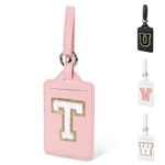 Personalized Initial Letter Luggage Tag T for Suitcases TSA Approved, PU Leather Luggage Tags with Privacy Cover ID Label Card, Pink Cute Embroidered Travel Handbag Tag for Women Kid(1 Pack Letter T)