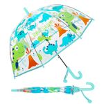 Decalsweet Dinosaur Kids Bubble Umbrella-Clear Dome Umbrella with Safety Opening-Lightweight Stick Umbrella for Girls Boys,Blue