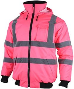 VENDACE Hi Vis Reflective Safety Winter Bomber Jacket Hoodie for Women ANSI High Visibility Pink Quilted Lining Jacket, Pink, Medium