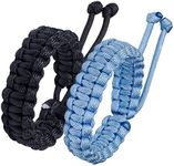 Jewever Paracord Survival Bracelets Braided Paracord Handmade Rope for Couples Men Women Adjustable Size (Black & Light Blue)