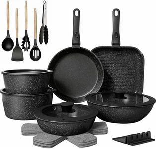 Yildue 23Pcs Cookware Set, Non-Stick Stackable RV Kitchen Set, Detachable Handle Induction Cookware, Compatible with All Stoves, Dishwasher & Oven Safe,Black