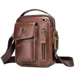 BAIGIO Men's Small Leather Shoulder Bag Messenger Pack Handbag Bag Crossbody Bag Man Purse Sling for Travel Business Work, Brown, Small