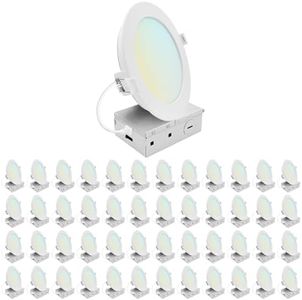 LUXRITE 6 Inch LED Recessed Light, ECO Backlit Mini Panel Spotlight, 5CCT 2700K-5000K, 1400 Lumens, High Output, 15 Watts, Dimmable, IC Rated, Wet Rated, ETL Listed, Energy Star, Round (48 Pack)