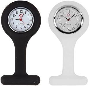 T Tersely 2 Pack Nurse Watch Brooch, Nurse Fob Watches, Silicone Nurse Doctor Brooch Fob Watch Lapel Pin Clip on Hanging Pocket Watch for Men Women,Black White