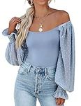 Zeagoo Women's long Puff Sleeve Ruffle Trim Tops Bodysuits Jumpsuits Sexy Leotard Shirts