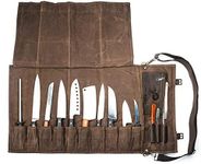 EVERPRIDE Waxed Canvas and Leather Chef Knife Roll Bag – Chef Bag Holds 10 Knives up to 18” PLUS Pocket for Cooking Accessories – Durable Knife Case for Professional Chefs – Knives Not Included