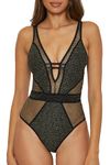 BECCA Color Play - Women's One Piece Swimsuit, Plunge Neck, Crochet, Bathing Suits for Women, Black (E), Large