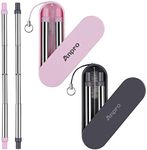 Anpro Reusable Straws Metal - 2 Pack Stainless Steel Drinking Straws, Portable Telescopic Straw with Case & Key Chain & Cleaner Brush, Adjustable Length up to 9 inch, 6.6 mm Diameter