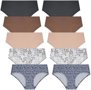 Rene Rofe 10 Pack - Sophie B - Seamless No Show Panties Soft Stretch Hipster Multi Packs Invisibles Briefs Underwears, Navy/Brown, Large