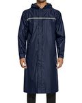 Mens Long Rain Jacket Waterproof Hooded Raincoat Lightweight Packable Windproof Outdoor Rain Coat Rainwear Navy XXL