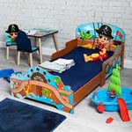 URBNLIVING Kids Pirate Theme Wooden Single Bed Ship Boat Frame & Guardrails Junior Bedroom