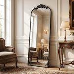 HARRITPURE Vintage Floor Mirror - 64"x 21" Large Baroque Carved Arched Full Length Mirrors with Metal Frame for Bedroom/Living Room/Entryway Retro Home Decor, Black