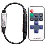 RF Mini Wireless Remote Controller for Single Color 3528 5050 LED Strip Lights, Wireless Remote Control with DC Connector, RF Dimmer for 12V DC LED Ribbon, Shelf Lights