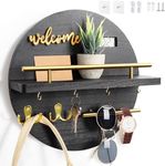 LEIRUOTM Key Holder for Wall, Key and Mail Holder Organizer with - Key Holder Wall Mount - Round Wooden Rustic Home Decor for Entryway, Mudroom, Hallway, Kitchen Office (Black)