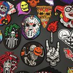 25PCS Skull Patches for Rock Band Patches Japan Fabric Imported Iron-on Embroidered Punk Patches Horror Skulls Patch Style Appliques (D1.1)