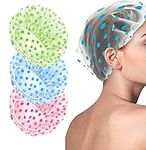 3 Pack Shower Caps for Women/Men Waterproof Shower Caps Reusable Shower Hats Elastic Bath Cap for Women Kids Girls, Travel Spa, Hotel and Hair Salon