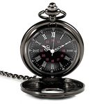 Lveal Black Pocket Watch Classical Mens Pocket Watch Retro Steampunk Pattern Quartz Roman Numerals Pocket Watch