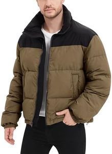 Flygo Men Puffer Jacket Winter Coats Water Resistant Long Sleeve Zip Up Lightweight Quilted Down Jackets(DarkKhaki-XL)