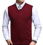 FULIER Mens Winter V-Neck Sleeveless Vest Classic Business Gentleman Knitwear Knitted Waistcoat Sweater Cardigans Tank Tops (X-Large, Red)