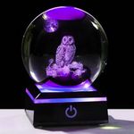 Qianwei Owl Gifts for Women 3D Crystal Ball 3.14'' - Laser Owl Decor Glass Animals Bird Figurines Statue Stuff for Room Decorations Owl Night Light