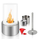 BRIAN & DANY Tabletop Bio Ethanol Fireplace with Cylindrical Glass, Silver