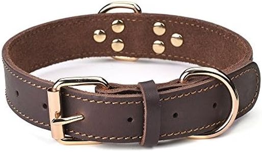 DAIHAQIKO Leather Dog Collar Genuine Leather Alloy Hardware Double D-Ring 3 Best for Medium Large and Extra Large Dogs (M: 1.2" Wide for 17"-23" Neck, Single Stitch - Brown)