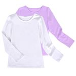 Sunny Fashion 2 Pack Girls Top Tee Shirt Base Layer Long Sleeve Cotton Casual School Age 7-8 Years White Purple