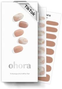 ohora Semi Cured Gel Nail Strips (N Almond Blossom) - Nude, Patterned, Works with UV/LED Lamps, Salon-Quality, Long Lasting, Easy to Apply & Remove - Includes 2 Prep Pads, Nail File & Wooden Stick