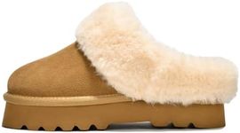 Project Cloud Genuine Suede Slippers for Women Indoor Outdoor Fuzzy Slippers - Platform Sandals Women Footwear - Memory Foam Insole Womens Sandals, Water-resistant Womens Slippers (Snowy,Chestnut,9)