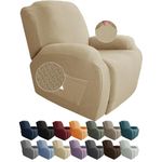 JIVINER Newest Design 4-Piece Recliner Chair Covers Stretch Jacquard Covers for Recliner Chair Recliner Slipcovers for Living Room Soft Recliner Protector with Pocket (Recliner, Light Beige)