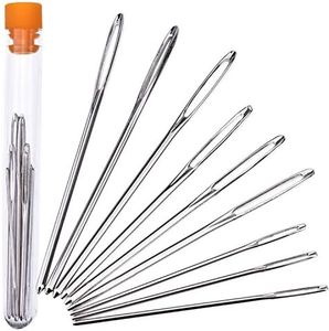 Large-eye Blunt Needles Steel Yarn Knitting Needles Sewing Needles, 9 Pieces (Silver)