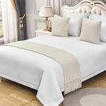 QRGMKL Solid color Knitted Bed Runner Bedspread Diamond Pattern Bed Scarf Luxury Blanket Bedding Decor Premium Sofa Towels for Bedroom and Hotel-Beige||260X60cm for 2m Bed